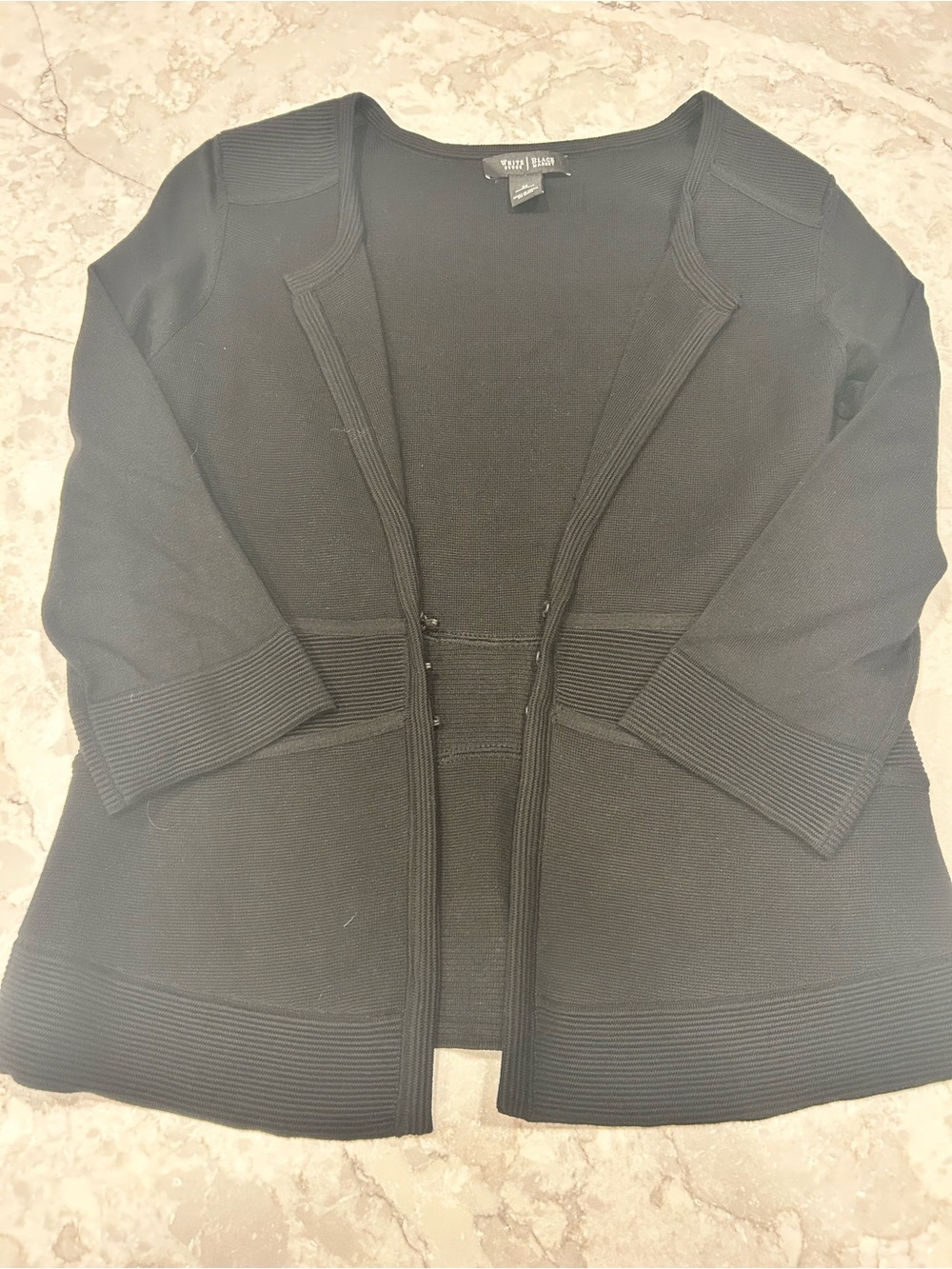 White House Black Market Black Open-Front Ribbed Trim Cardigan